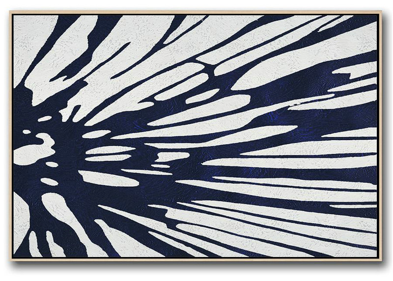 Abstract Painting Extra Large Canvas Art,Horizontal Abstract Painting Navy Blue Minimalist Painting On Canvas,Hand Paint Large Art